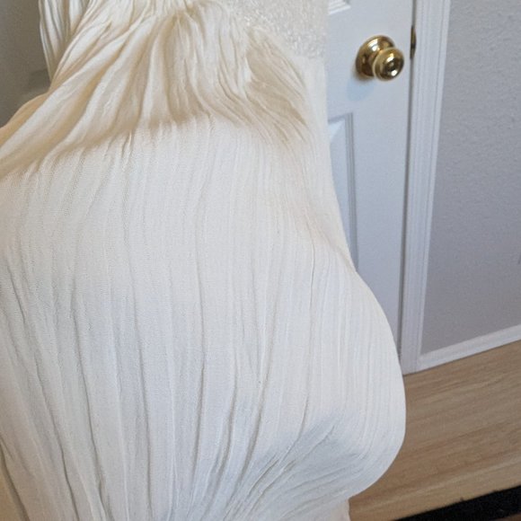 Roaring 20s Gatsby Drop Waist Dress! | L | Cream | Lace and Crystal Pleats | EVC - Picture 3 of 7